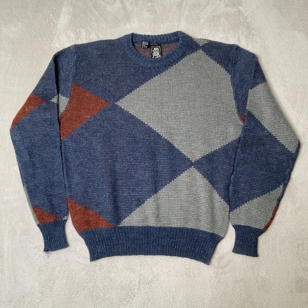 Vintage‎ 90s Kennington Wool Blend Abstract Knit Sweater Men Size Large Preowned